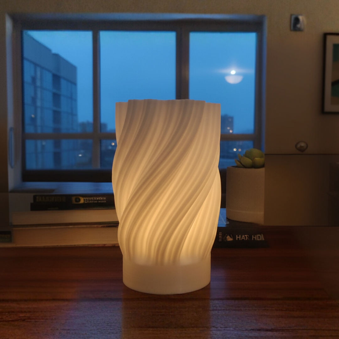TwistoGlow Modern Swirl Ambient Table Lamp – Soft LED, Minimalist Marble-Effect Design, 3D Printed Home Decor