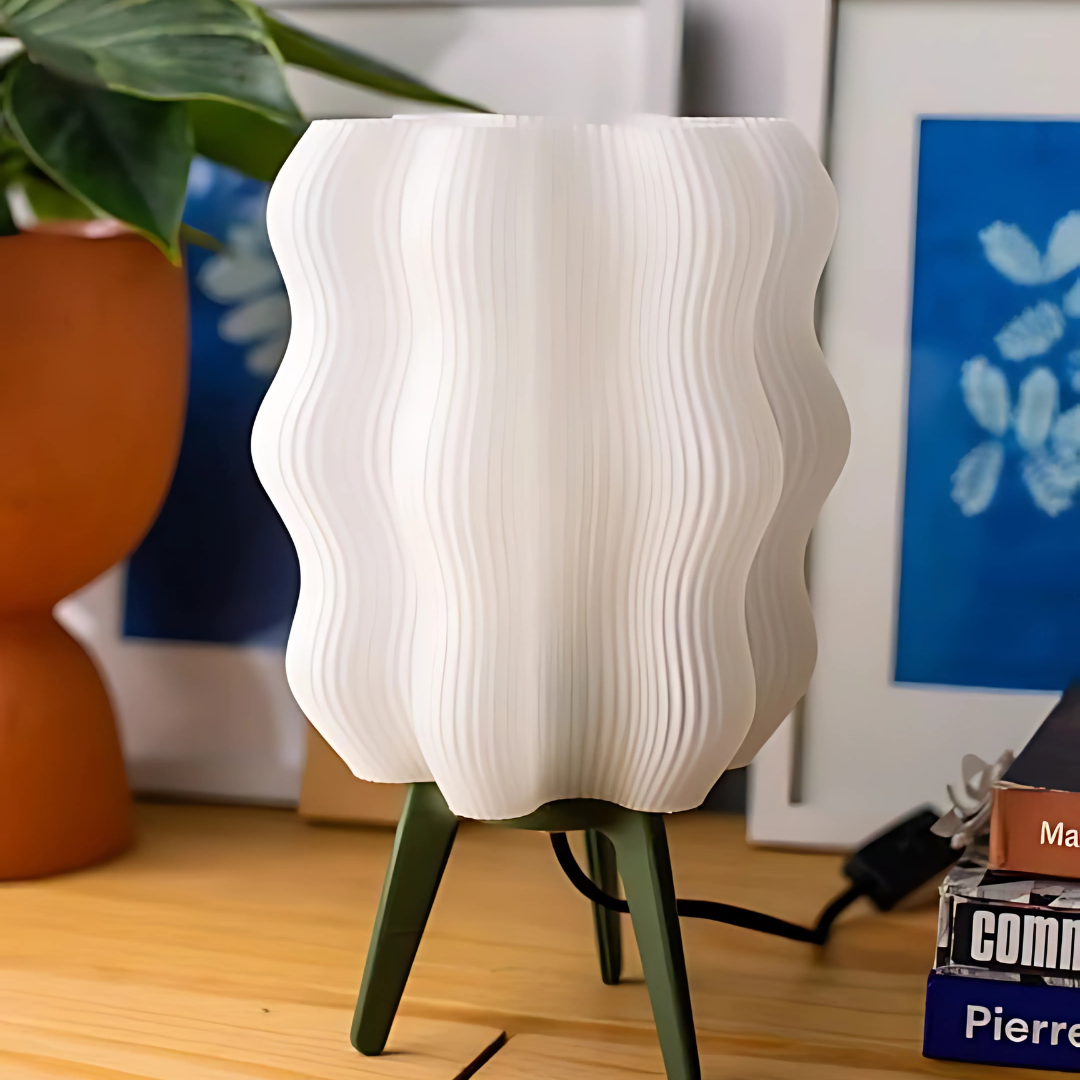Wavy Retro Amber 3D Printed Lamp – Modern Sculptural Funky Table Lamp, Sustainable Desk & Office Lamp, Unique Home Decor