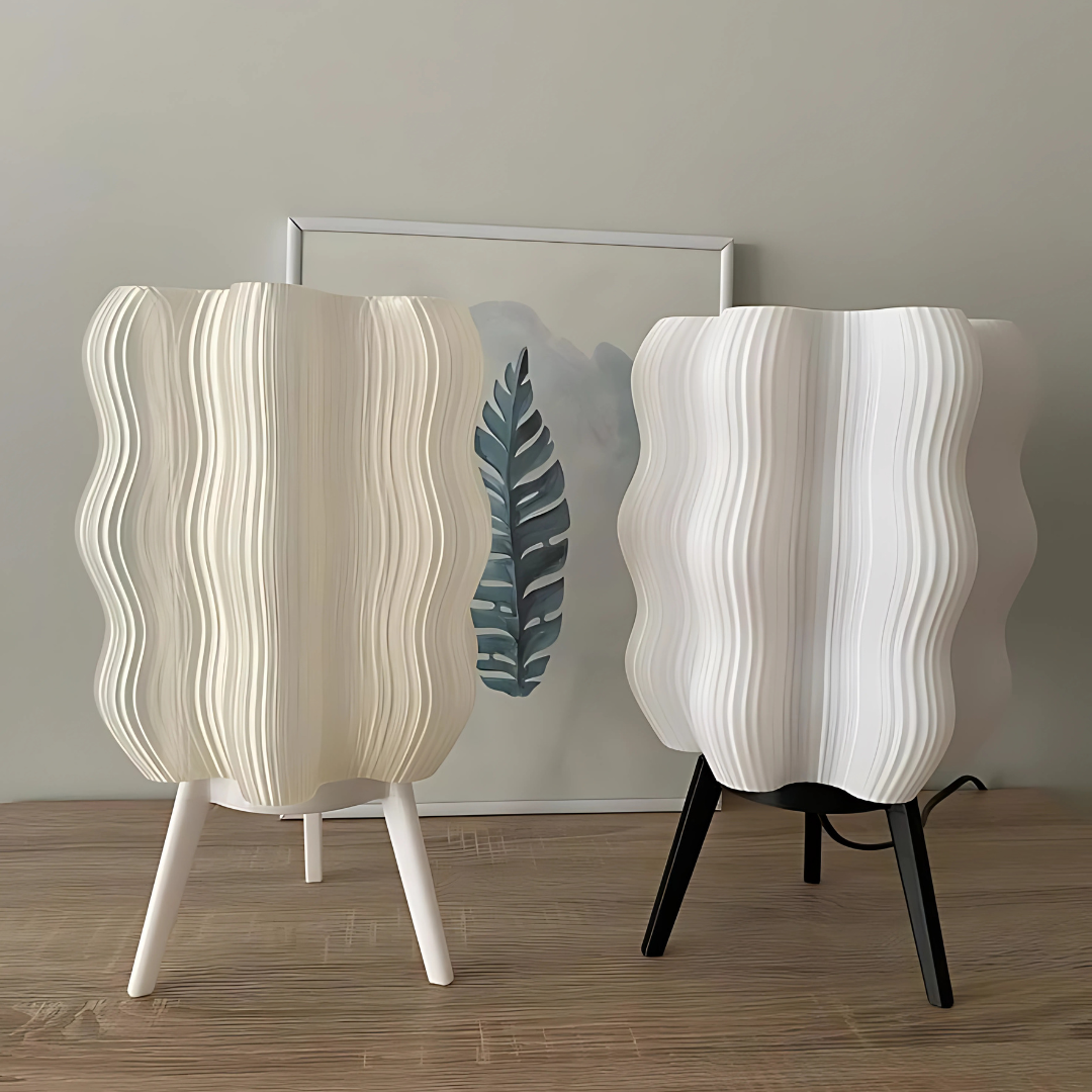 Wavy Retro Amber 3D Printed Lamp – Modern Sculptural Funky Table Lamp, Sustainable Desk & Office Lamp, Unique Home Decor