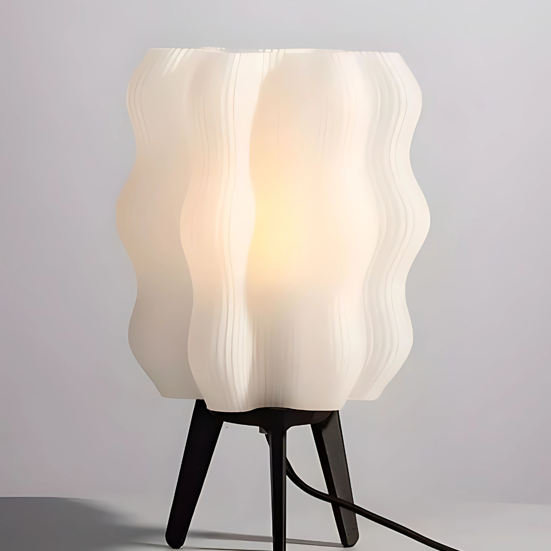 Wavy Retro Amber 3D Printed Lamp – Modern Sculptural Funky Table Lamp, Sustainable Desk & Office Lamp, Unique Home Decor