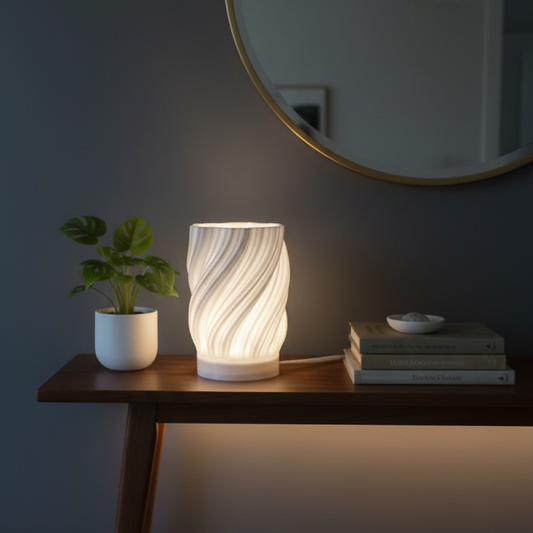TwistoGlow Modern Swirl Ambient Table Lamp – Soft LED, Minimalist Marble-Effect Design, 3D Printed Home Decor